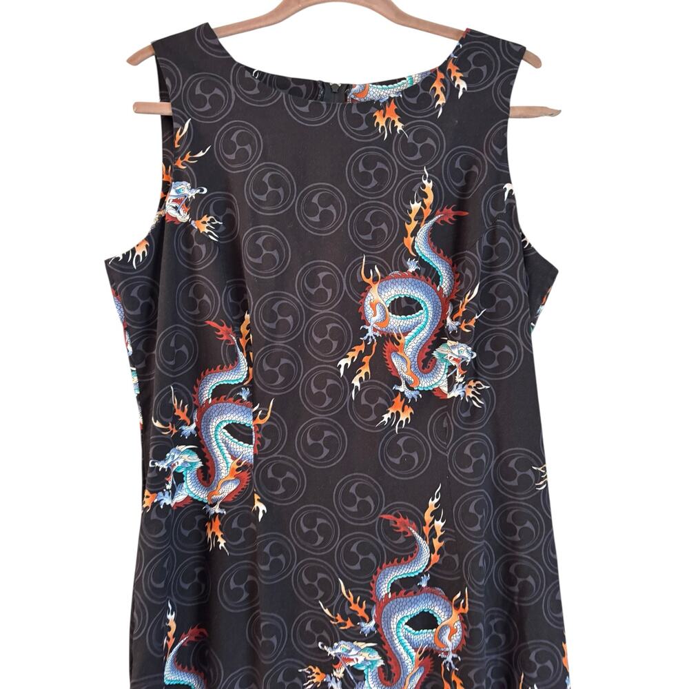 Vintage The Hawaiian Original Maxi Dress Black Dragon Sleeveless Ruffle Hem 16 - Picture 2 of 6